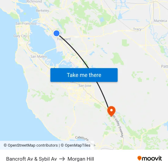 Bancroft Av & Sybil Av to Morgan Hill map