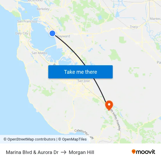Marina Blvd & Aurora Dr to Morgan Hill map