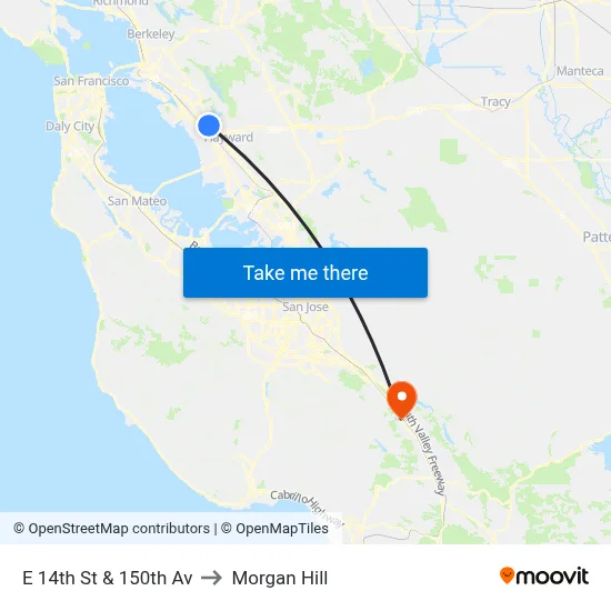 E 14th St & 150th Av to Morgan Hill map