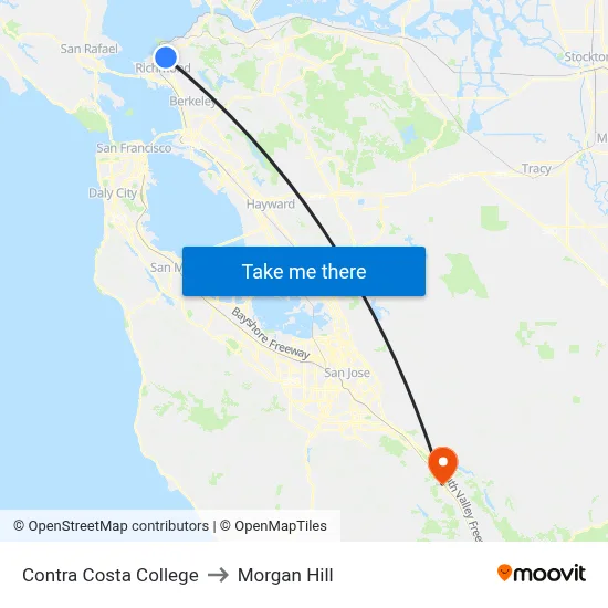 Contra Costa College to Morgan Hill map