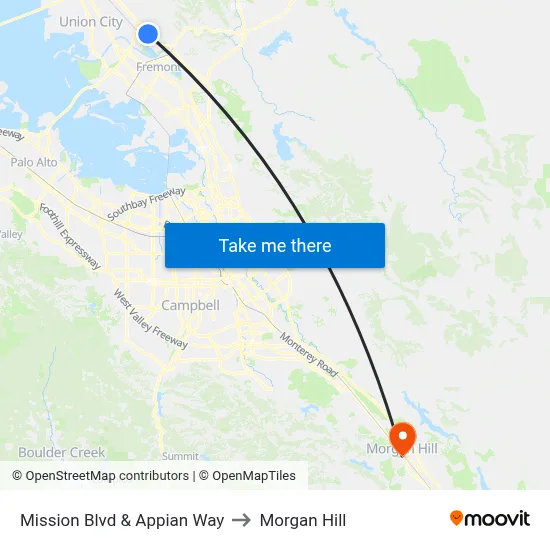 Mission Blvd & Appian Way to Morgan Hill map