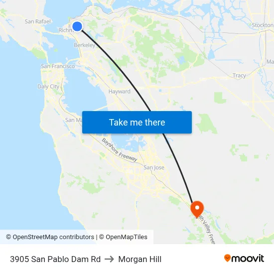 3905 San Pablo Dam Rd to Morgan Hill map