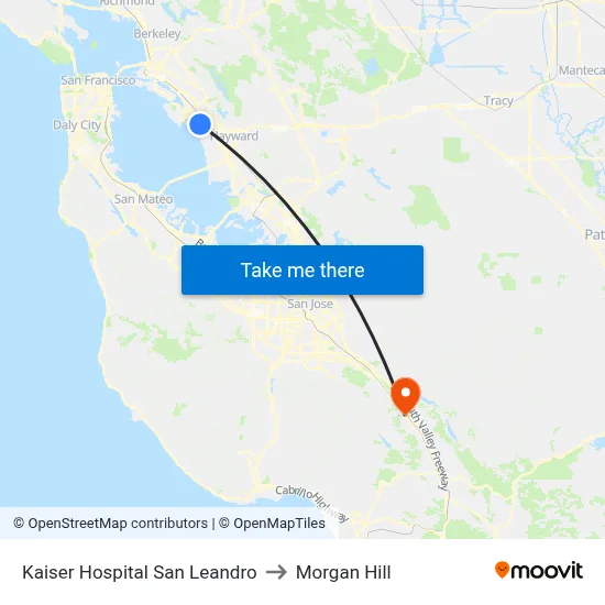 Kaiser Hospital San Leandro to Morgan Hill map