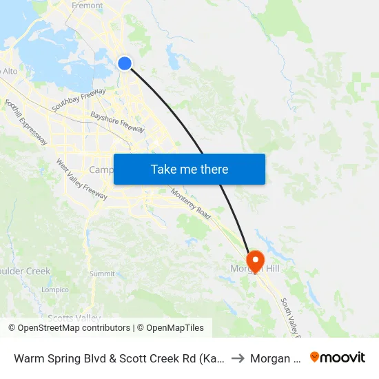 Warm Spring Blvd & Scott Creek Rd (Kato Rd) to Morgan Hill map