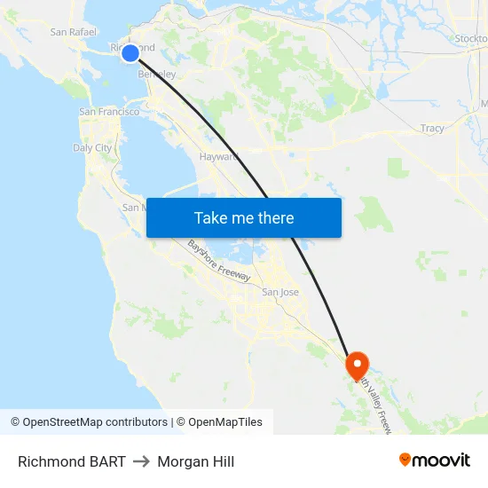 Richmond BART to Morgan Hill map