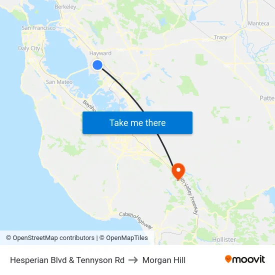 Hesperian Blvd & Tennyson Rd to Morgan Hill map