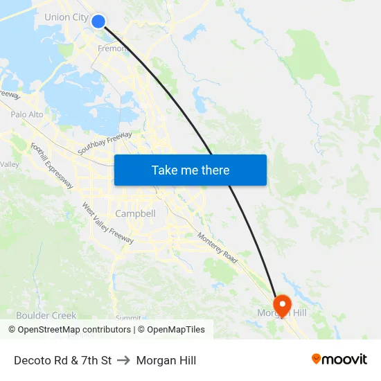 Decoto Rd & 7th St to Morgan Hill map