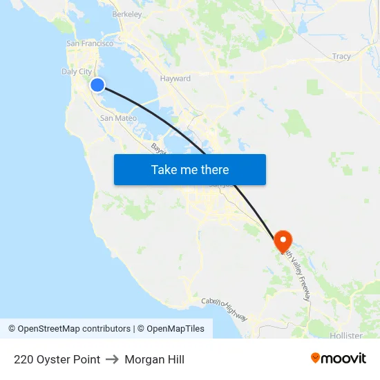 220 Oyster Point to Morgan Hill map