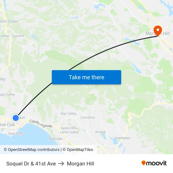Soquel Dr & 41st Ave to Morgan Hill map