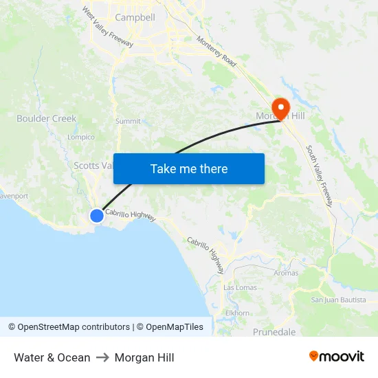 Water & Ocean to Morgan Hill map
