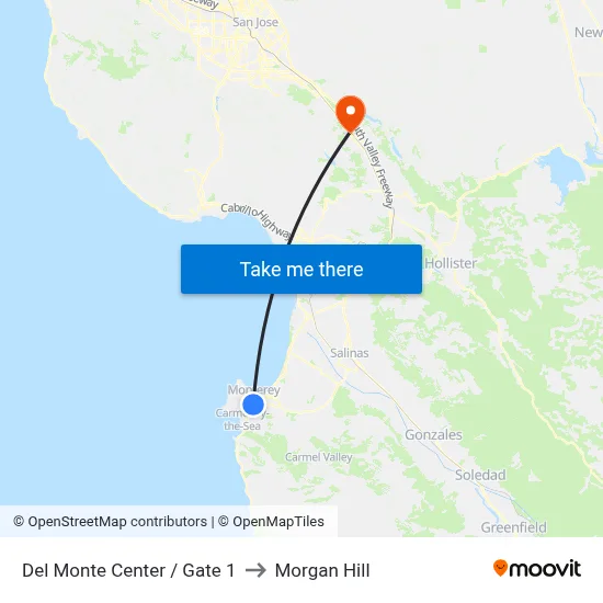 Del Monte Center / Gate 1 to Morgan Hill map