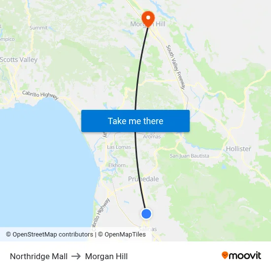 Northridge Mall to Morgan Hill map