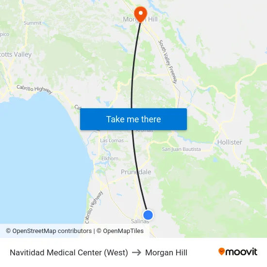 Navitidad Medical Center (West) to Morgan Hill map