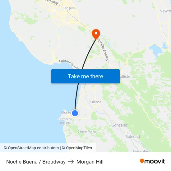Noche Buena / Broadway to Morgan Hill map
