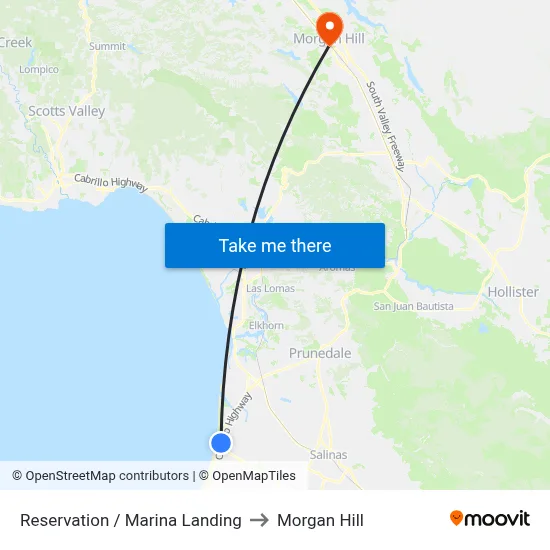 Reservation /  Marina Landing to Morgan Hill map