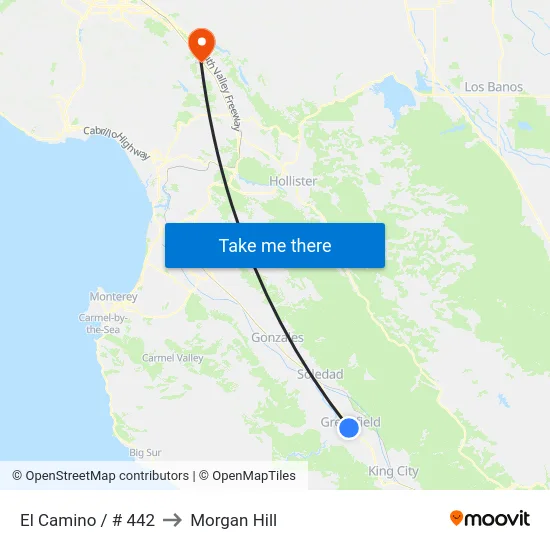 El Camino / # 442 to Morgan Hill map