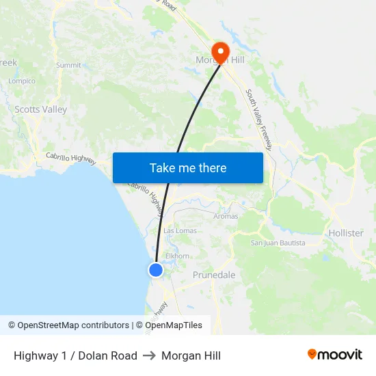 Highway 1 /  Dolan Road to Morgan Hill map