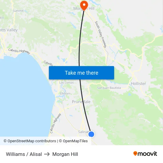 Williams /  Alisal to Morgan Hill map