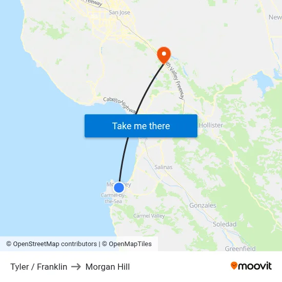 Tyler /  Franklin to Morgan Hill map