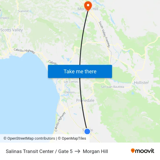 Salinas Transit Center / Gate 5 to Morgan Hill map