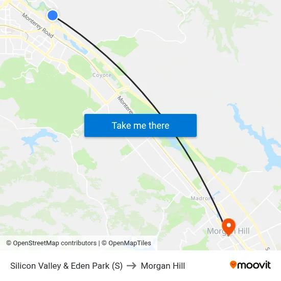 Silicon Valley & Eden Park (S) to Morgan Hill map