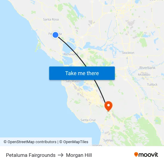 Petaluma Fairgrounds to Morgan Hill map