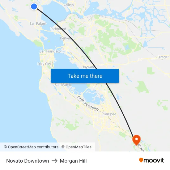 Novato Downtown to Morgan Hill map