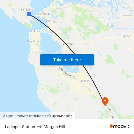 Larkspur Station to Morgan Hill map