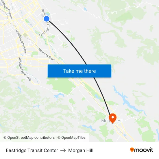 Eastridge Transit Center to Morgan Hill map