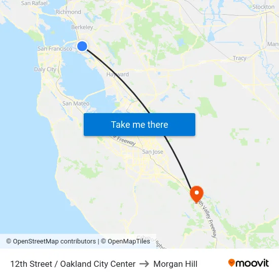 12th Street / Oakland City Center to Morgan Hill map