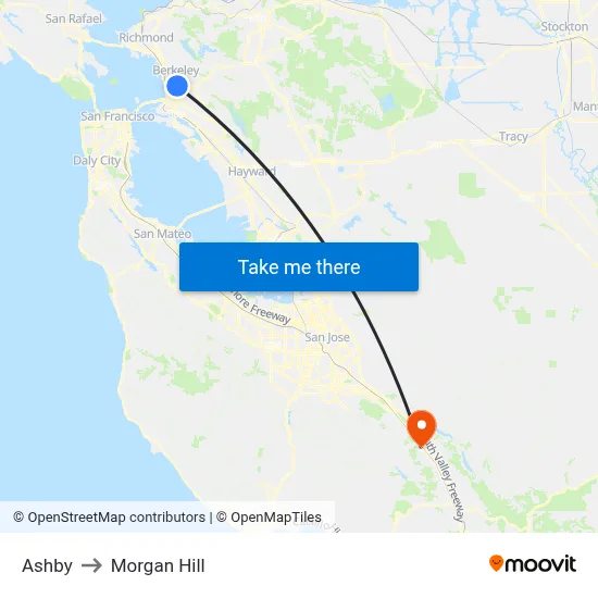 Ashby to Morgan Hill map