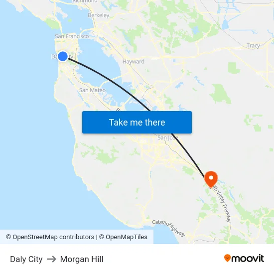 Daly City to Morgan Hill map