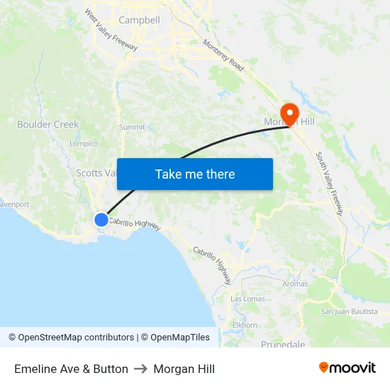 Emeline Ave & Button to Morgan Hill map