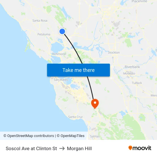 Soscol Ave at Clinton St to Morgan Hill map