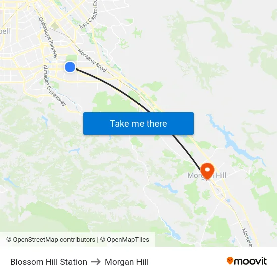 Blossom Hill Station to Morgan Hill map