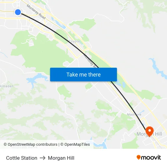 Cottle Station to Morgan Hill map