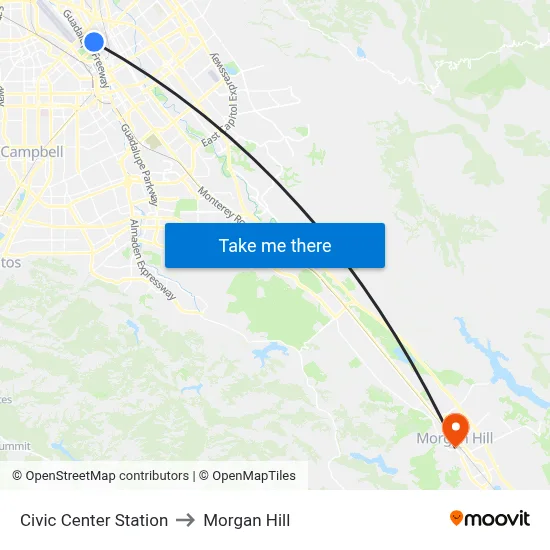Civic Center Station to Morgan Hill map