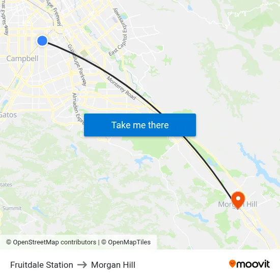 Fruitdale Station to Morgan Hill map