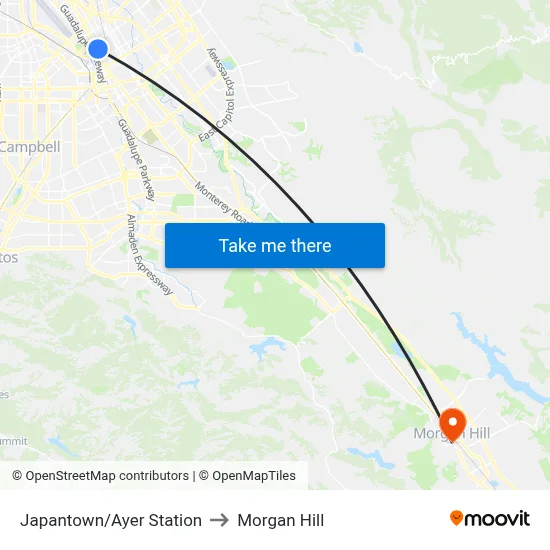 Japantown/Ayer Station to Morgan Hill map