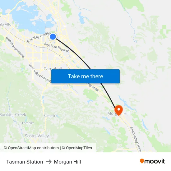 Tasman Station to Morgan Hill map