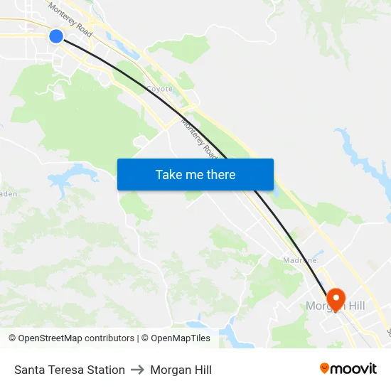 Santa Teresa Station to Morgan Hill map