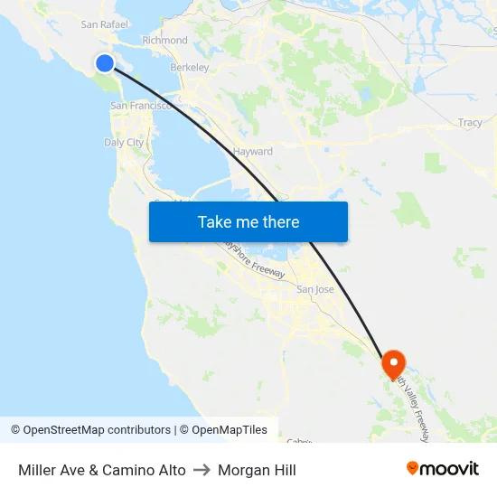 Miller Ave & Camino Alto to Morgan Hill map