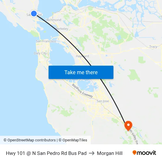 Hwy 101 @ N San Pedro Rd Bus Pad to Morgan Hill map