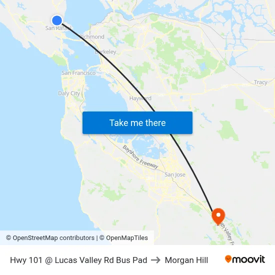 Hwy 101 @ Lucas Valley Rd Bus Pad to Morgan Hill map