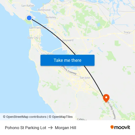 Pohono St Parking Lot to Morgan Hill map