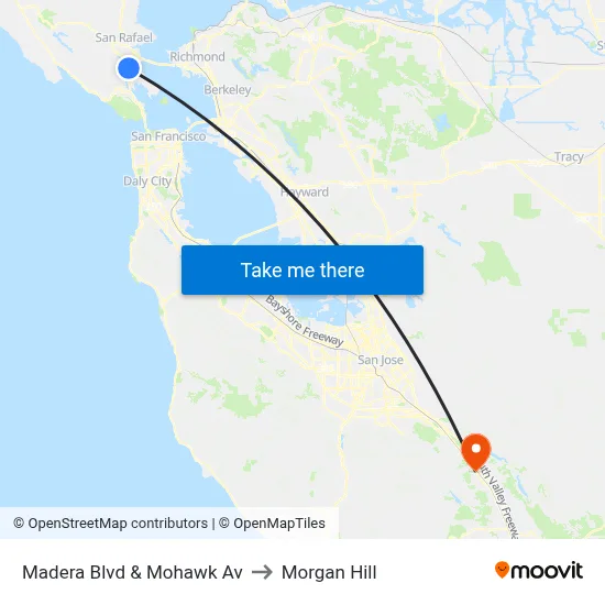 Madera Blvd & Mohawk Av to Morgan Hill map