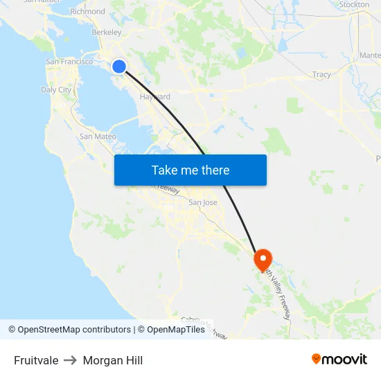 Fruitvale to Morgan Hill map
