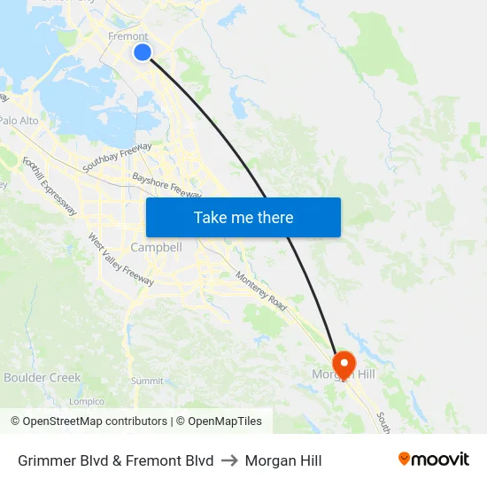 Grimmer Blvd & Fremont Blvd to Morgan Hill map