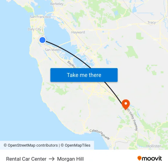 Rental Car Center to Morgan Hill map