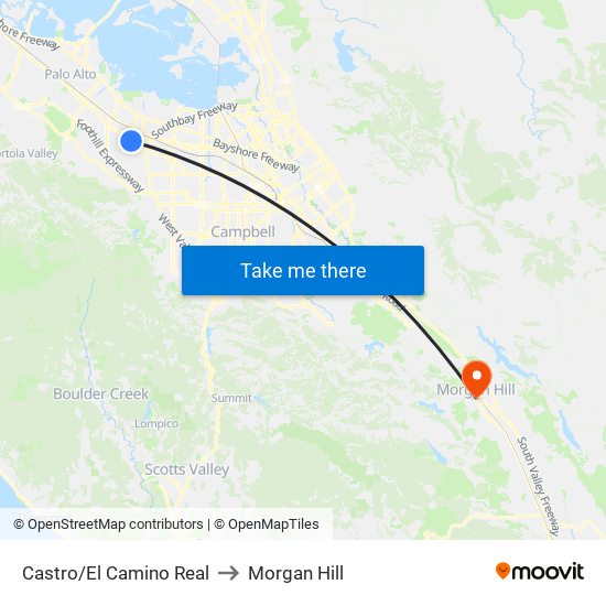 Castro/El Camino Real to Morgan Hill map